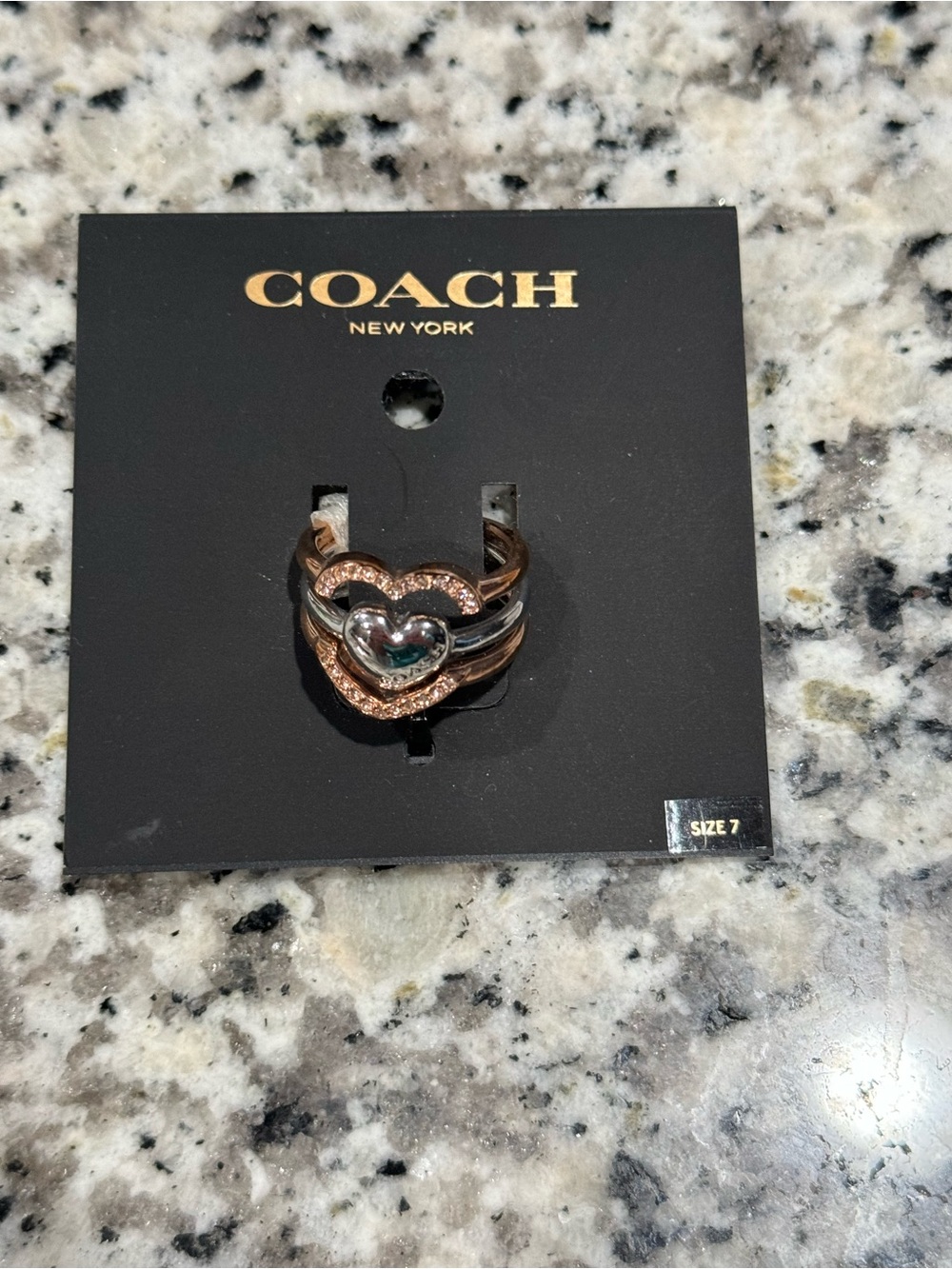 Coach Mixed Metal Heart Stackable Ring - Rose Gold & Silver Tones